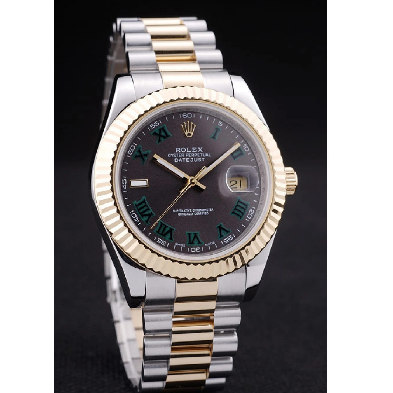 AAA replica watch Dial Gold Bezel Datejust Rolex Ribbed 7479 Grey 0511